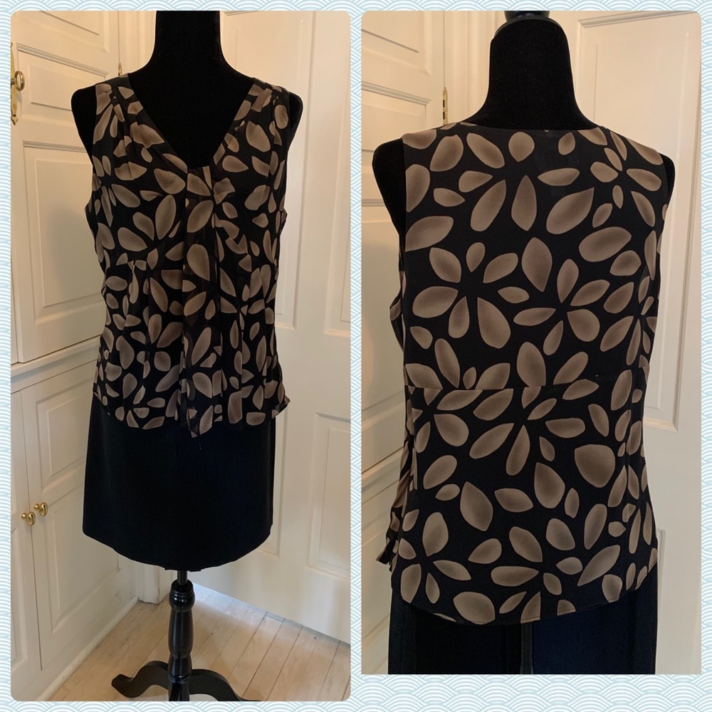 NWOT Talbots Taupe and Black Pure Silk Blouse